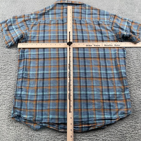 Columbia Shirt Mens Large Blue Orange Plaid Short Sleeve Button Up Regular Fit - Picture 4 of 9